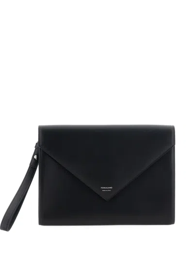 Pre-owned Ferragamo Leather Clutch Bag In Black
