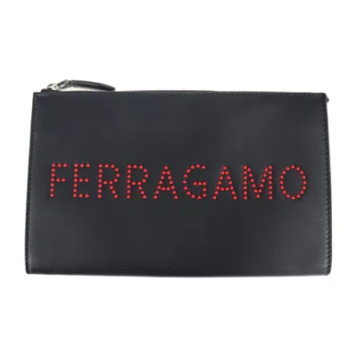 Pre-owned Ferragamo Leather Clutch Bag Handbag () In Black
