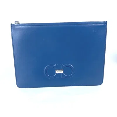 Pre-owned Ferragamo Leather Clutch Bag Pouch () In Blue
