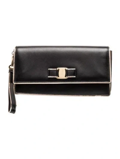 Pre-owned Ferragamo Leather Clutch In Black