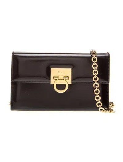 Pre-owned Ferragamo Leather Clutch In Black