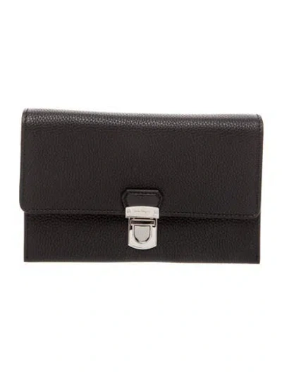 Pre-owned Ferragamo Leather Clutch In Black