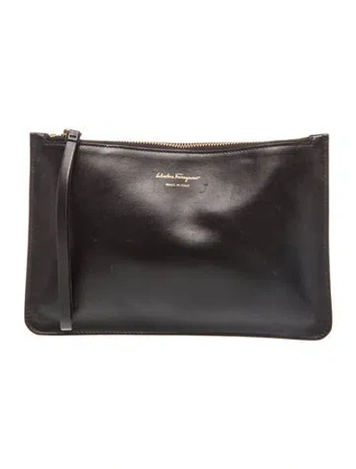 Pre-owned Ferragamo Leather Clutch In Black