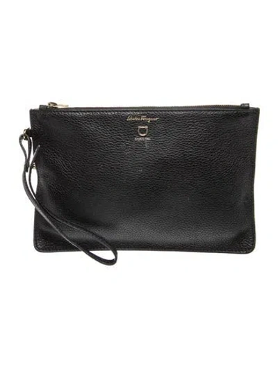Pre-owned Ferragamo Leather Clutch In Black