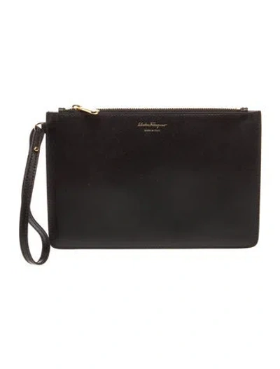 Pre-owned Ferragamo Leather Clutch In Black