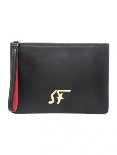 Pre-owned Ferragamo Leather Clutch In Black