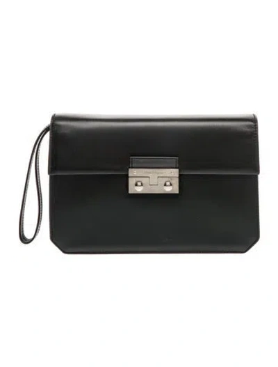 Pre-owned Ferragamo Leather Clutch In Black
