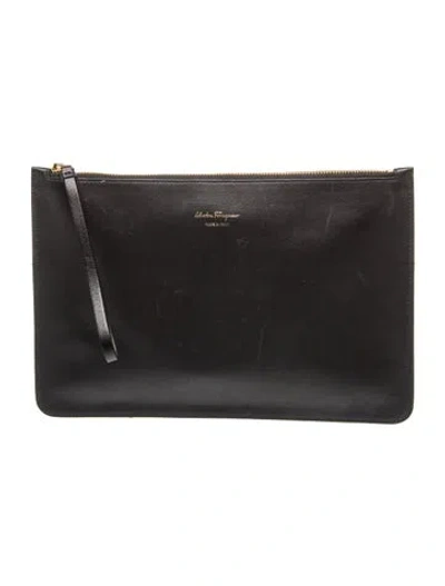 Pre-owned Ferragamo Leather Clutch In Black