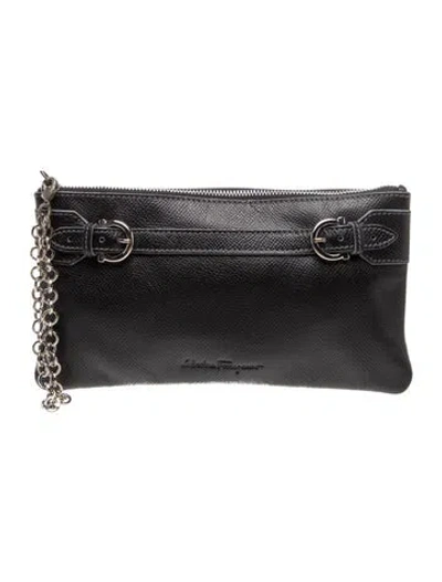 Pre-owned Ferragamo Leather Clutch In Black