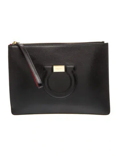 Pre-owned Ferragamo Leather Clutch In Black