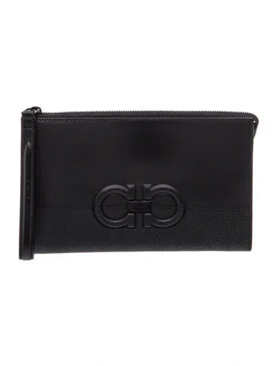 Pre-owned Ferragamo Leather Clutch In Black