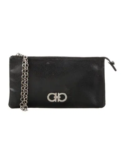 Pre-owned Ferragamo Leather Clutch In Black