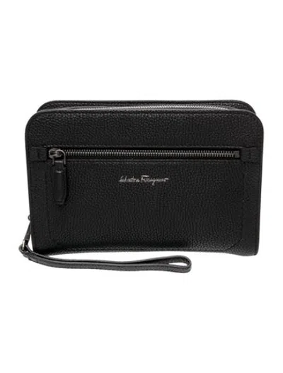 Pre-owned Ferragamo Leather Clutch In Black