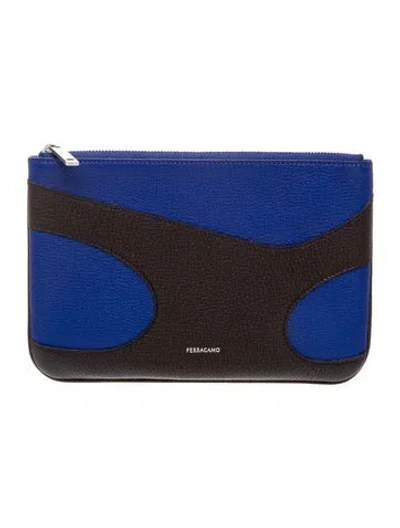 Pre-owned Ferragamo Leather Clutch In Black/blue