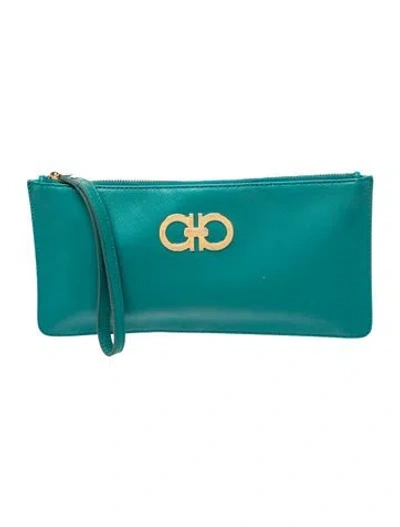 Pre-owned Ferragamo Leather Clutch In Blue/green