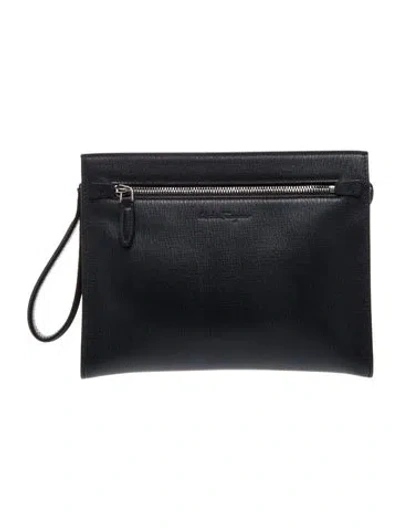 Pre-owned Ferragamo Leather Clutch In Grey