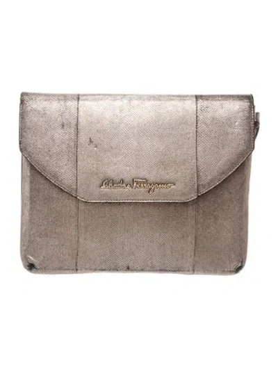 Pre-owned Ferragamo Leather Clutch In Grey/metallic