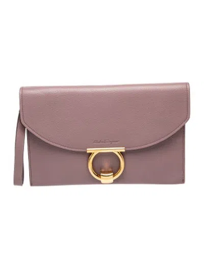 Pre-owned Ferragamo Leather Clutch In Purple