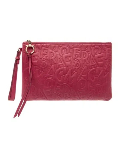 Pre-owned Ferragamo Leather Clutch In Red