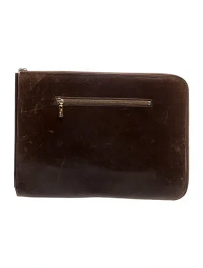Pre-owned Ferragamo Leather Clutch Vintage In Brown
