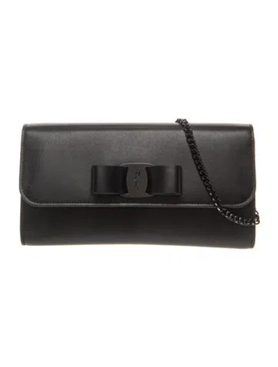 Pre-owned Ferragamo Leather Clutch W/ Tags In Black