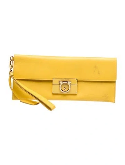 Pre-owned Ferragamo Leather Clutch In Yellow