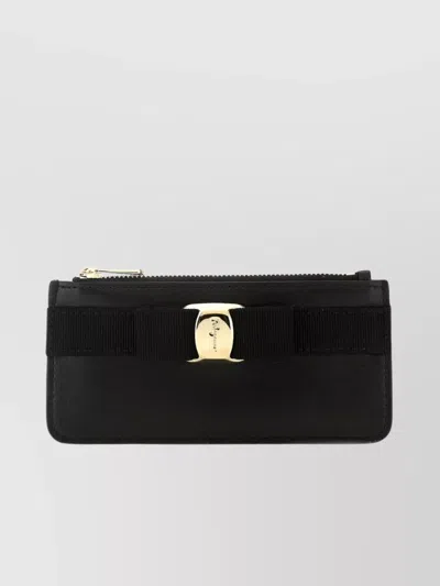 Ferragamo Leather Coin Purse Featuring Bow Detail In Black