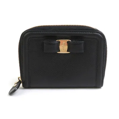 Pre-owned Ferragamo Leather Coin Purse/coin Case () In Black