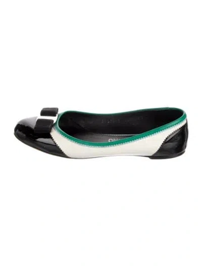 Pre-owned Ferragamo Leather Colorblock Pattern Ballet Flats In Black