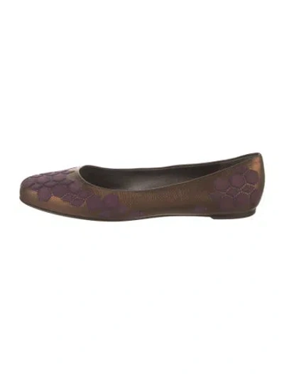 Pre-owned Ferragamo Leather Colorblock Pattern Ballet Flats In Gold