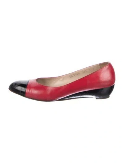 Pre-owned Ferragamo Leather Colorblock Pattern Ballet Flats In Red