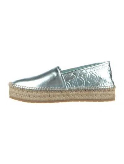 Pre-owned Ferragamo Leather Colorblock Pattern Espadrilles In Blue