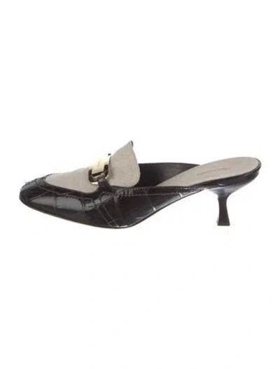 Pre-owned Ferragamo Leather Colorblock Pattern Mules In Black