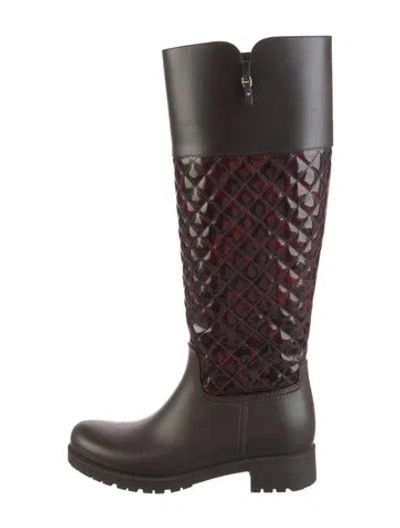 Pre-owned Ferragamo Leather Colorblock Pattern Rain Boots In Brown