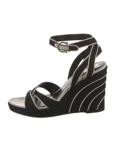 Pre-owned Ferragamo Leather Colorblock Pattern Sandals In Black