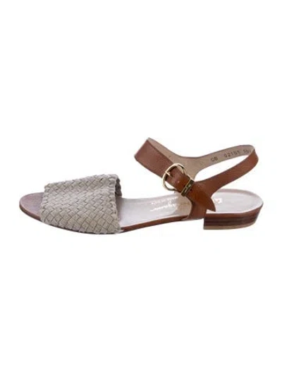 Pre-owned Ferragamo Leather Colorblock Pattern Slingback Flats In Brown