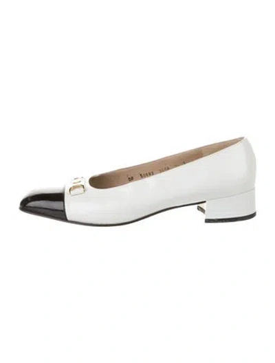 Pre-owned Ferragamo Leather Colorblock Pattern Slingback Pumps In White