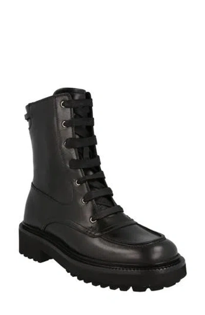 Ferragamo Leather Combat Boots In Black