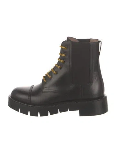 Pre-owned Ferragamo Leather Combat Boots In Black