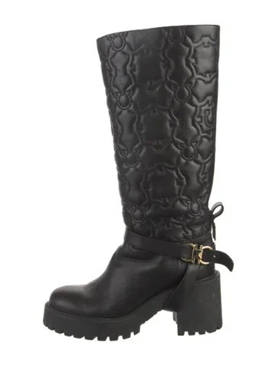 Pre-owned Ferragamo Leather Combat Boots In Black