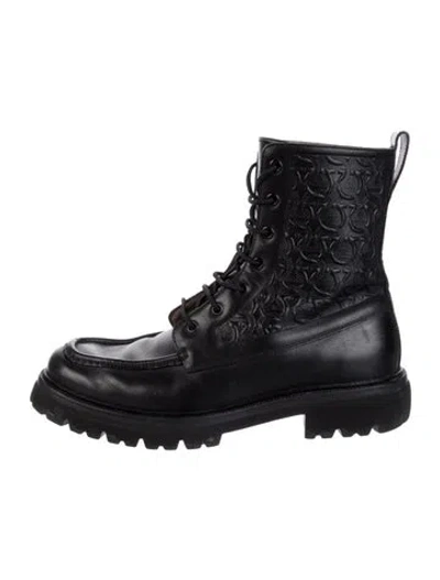 Pre-owned Ferragamo Leather Combat Boots In Black