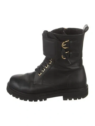 Pre-owned Ferragamo Leather Combat Boots In Black