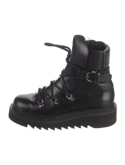 Pre-owned Ferragamo Leather Combat Boots In Black