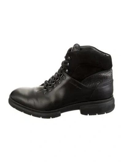 Pre-owned Ferragamo Leather Combat Boots In Black