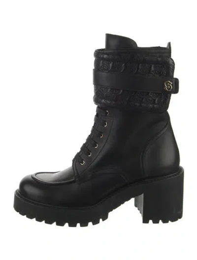 Pre-owned Ferragamo Leather Combat Boots In Black