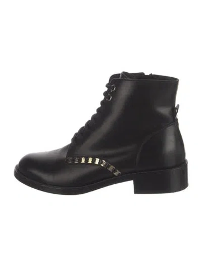 Pre-owned Ferragamo Leather Combat Boots In Black