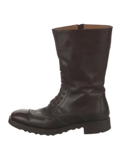 Pre-owned Ferragamo Leather Combat Boots In Brown