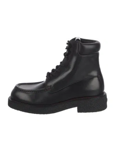 Pre-owned Ferragamo Leather Combat Boots W/ Tags In Black