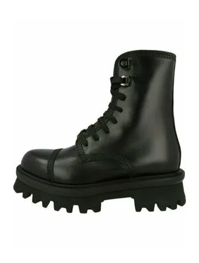 Pre-owned Ferragamo Leather Combat Boots W/ Tags In Black