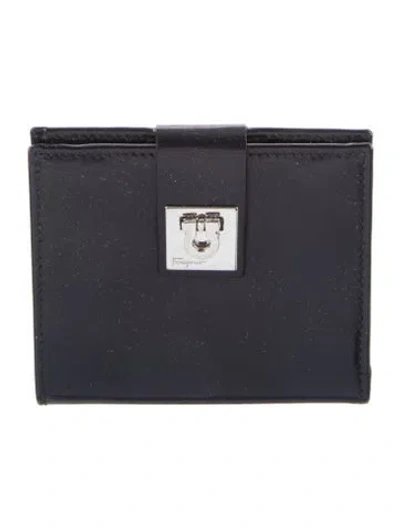 Pre-owned Ferragamo Leather Compact Wallet In Black